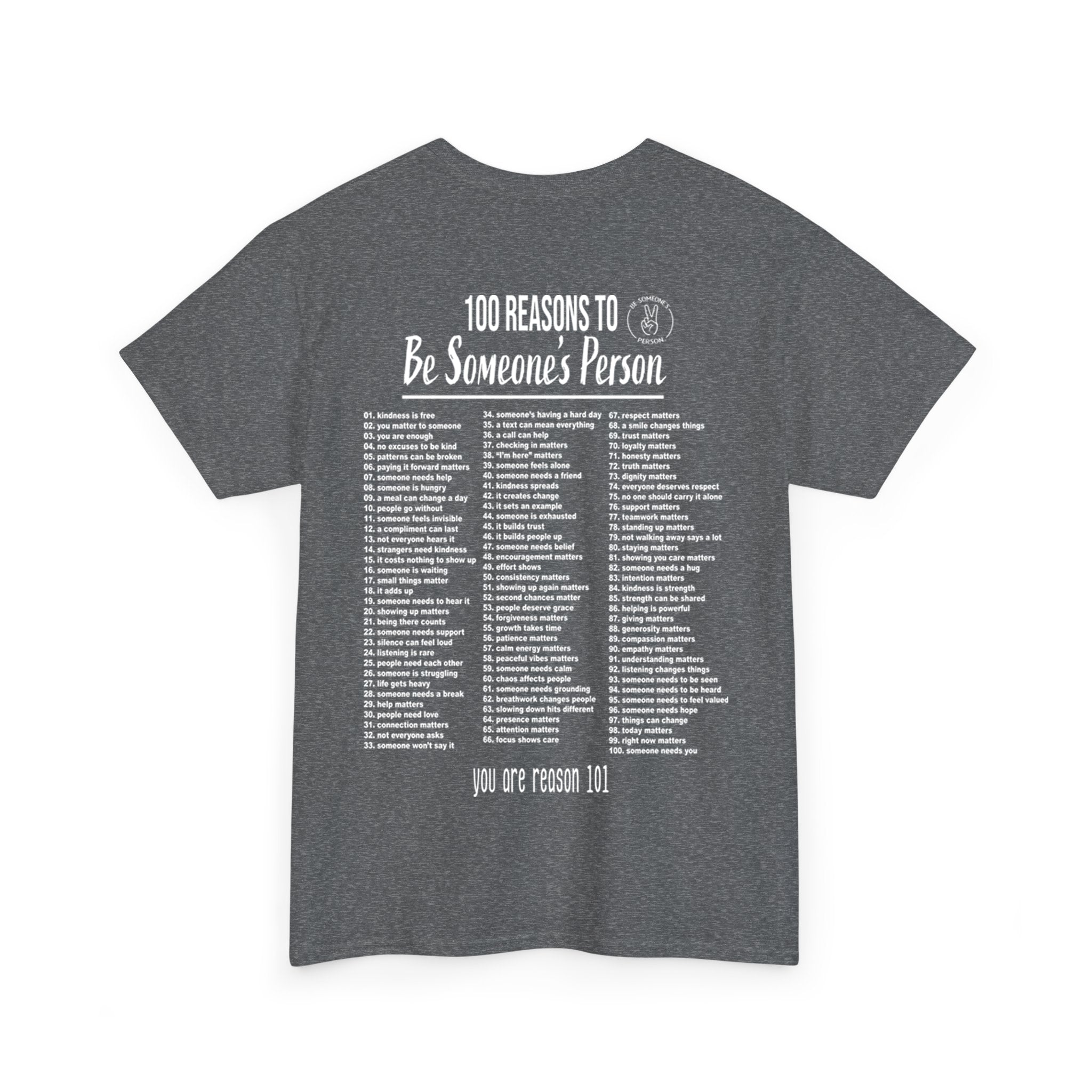 100 razones para ser la persona de alguien camisetas - estampado en la espalda