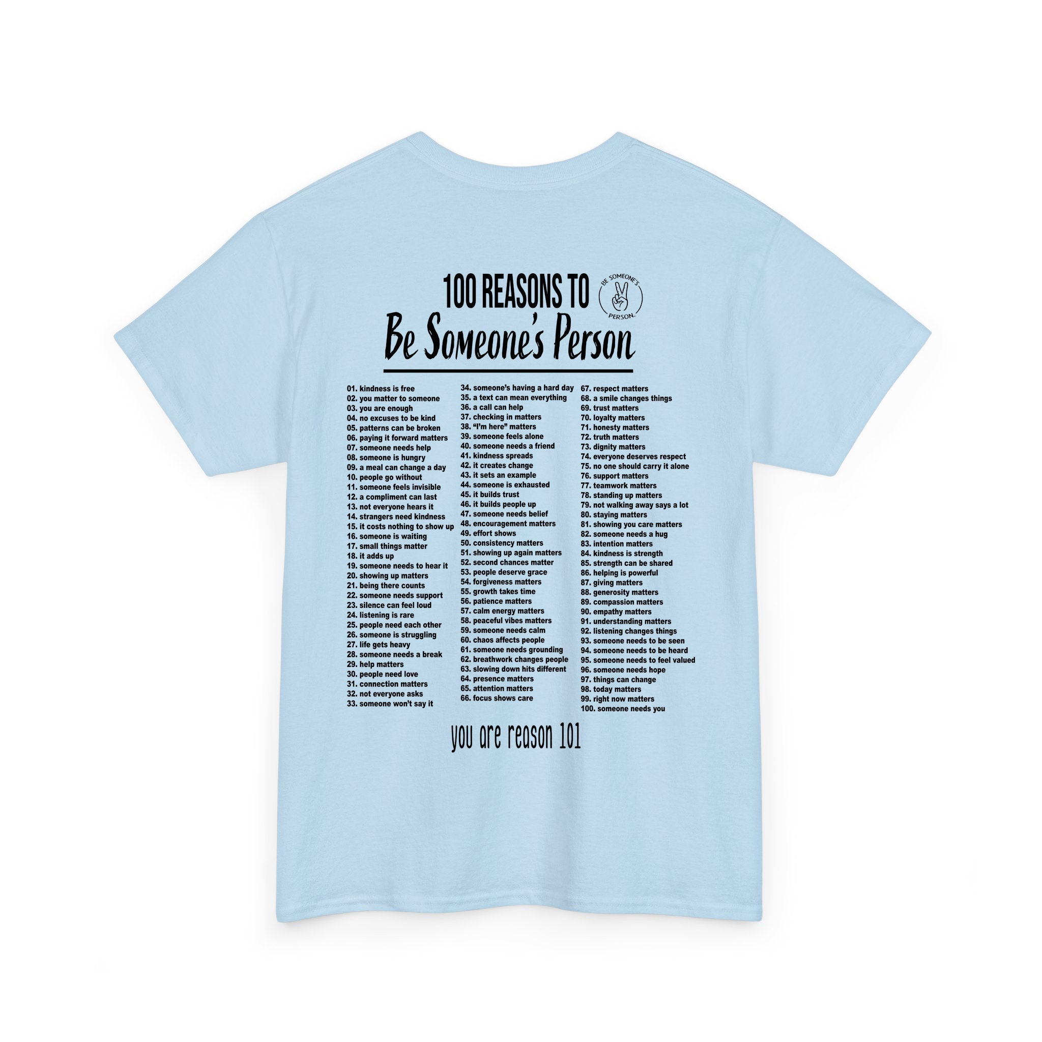 100 razones para ser la persona de alguien camisetas - estampado en la espalda