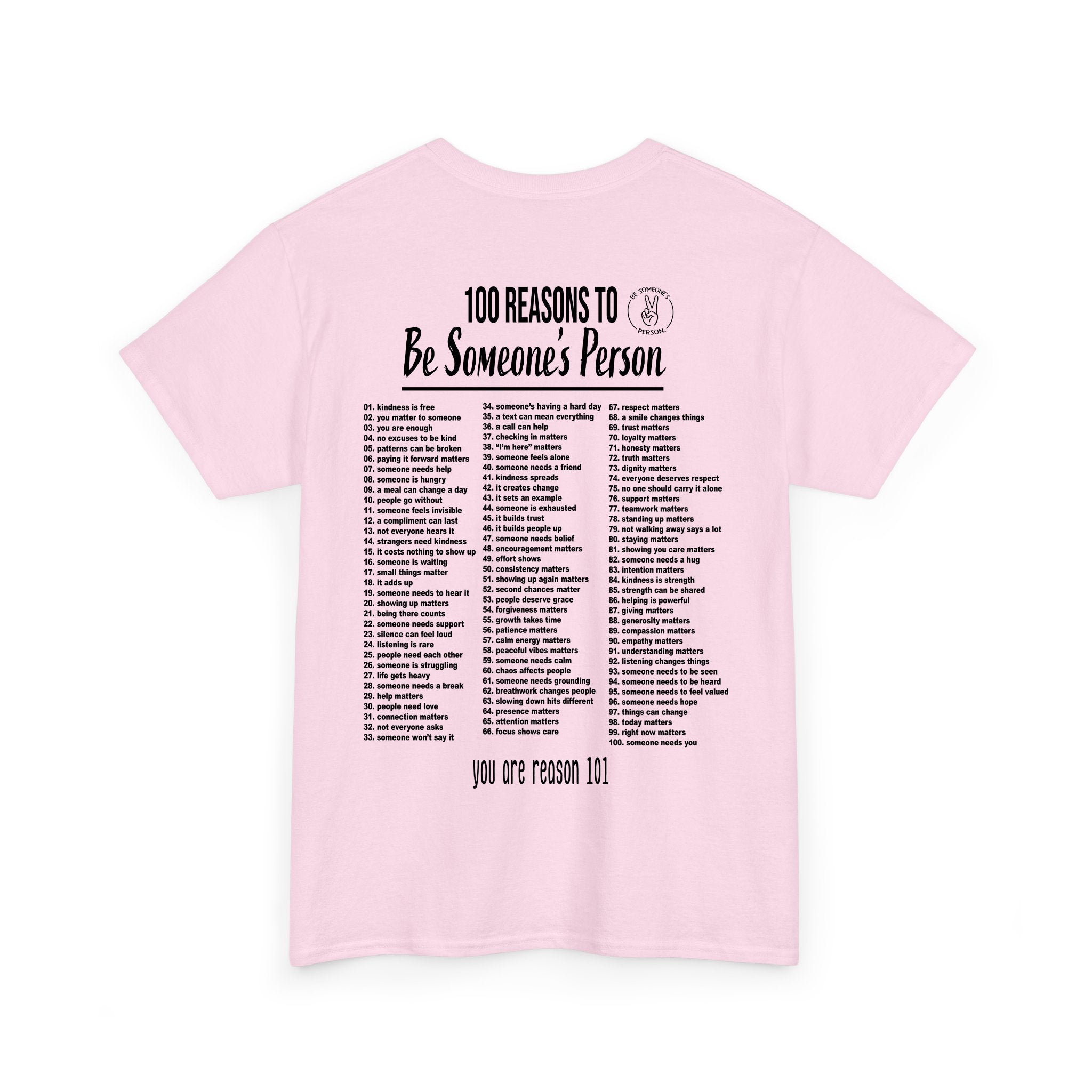 100 razones para ser la persona de alguien camisetas - estampado en la espalda