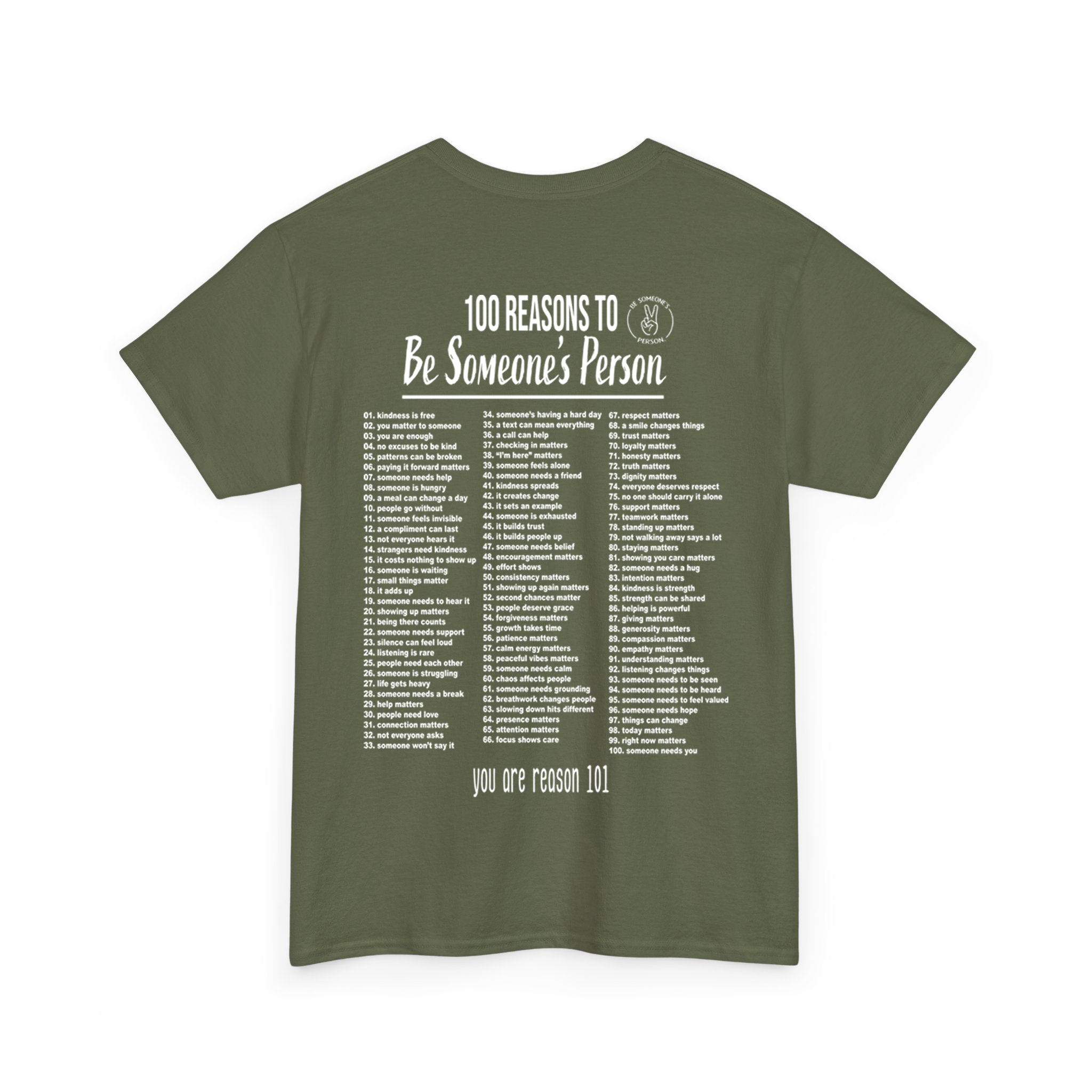 100 razones para ser la persona de alguien camisetas - estampado en la espalda