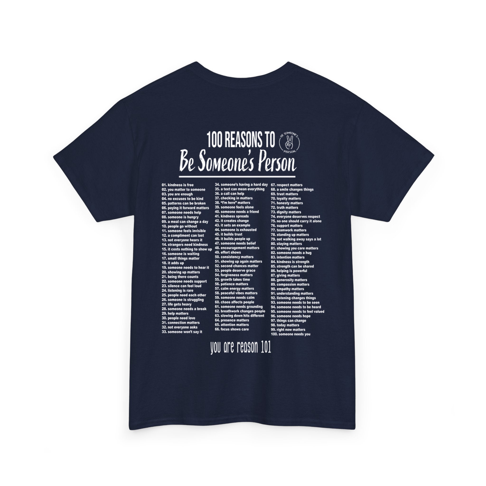 100 razones para ser la persona de alguien camisetas - estampado en la espalda