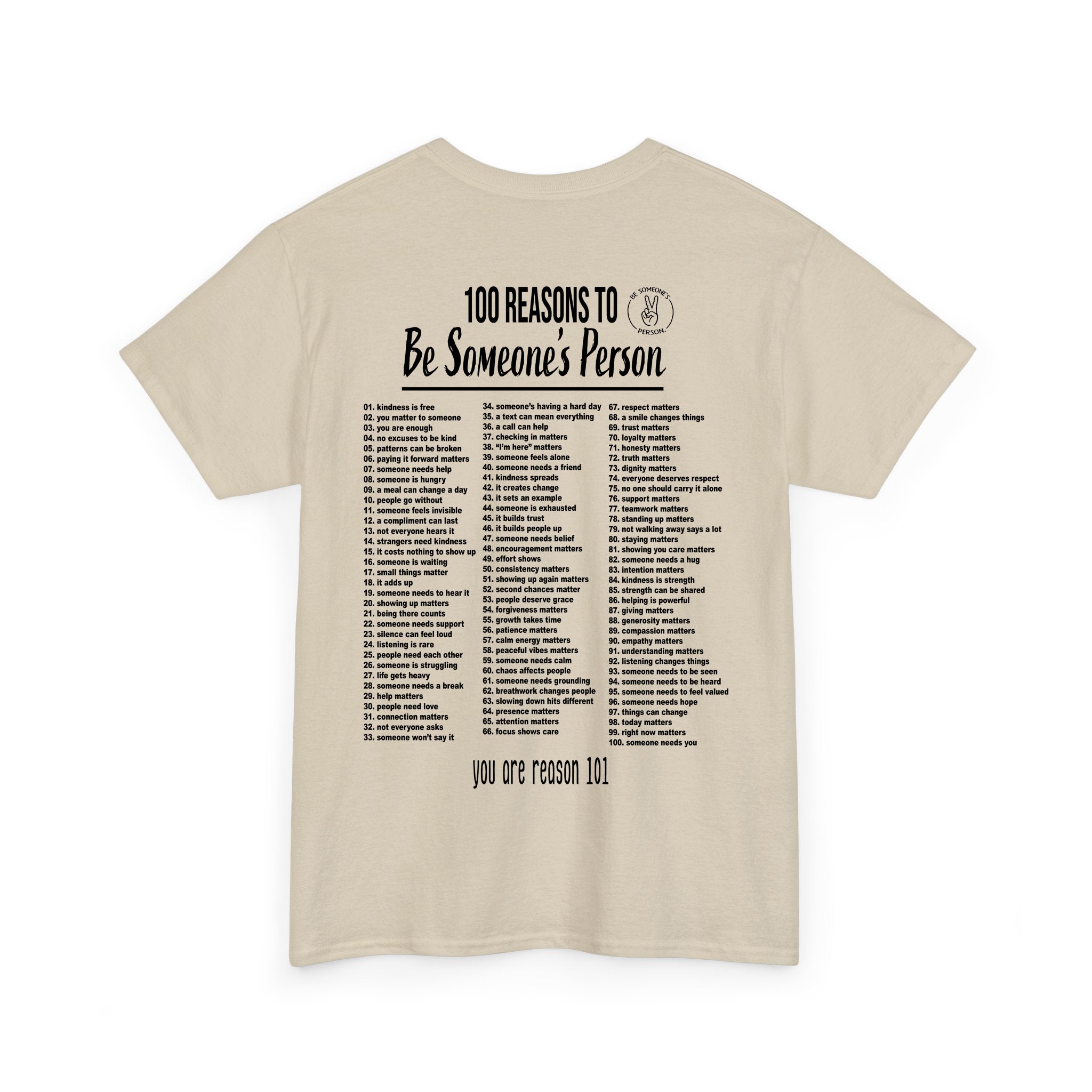 100 razones para ser la persona de alguien camisetas - estampado en la espalda