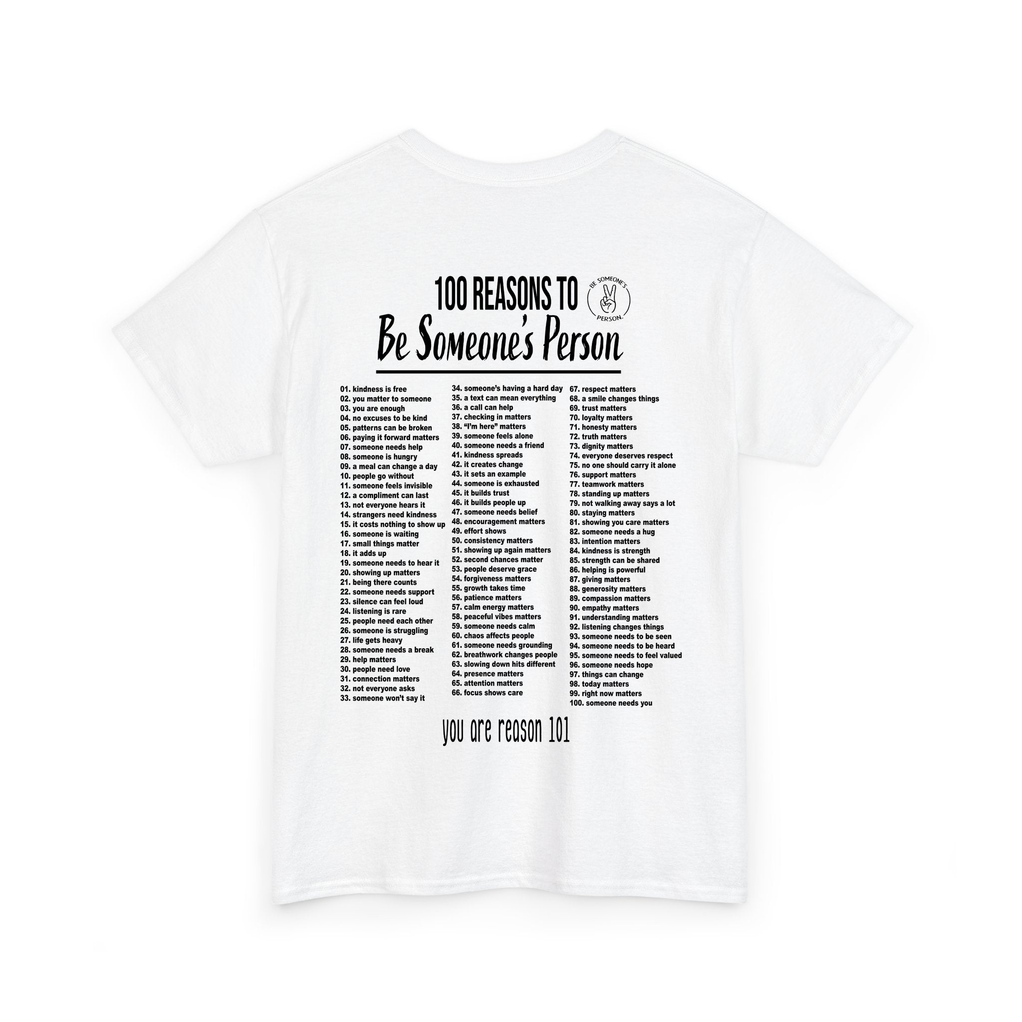100 razones para ser la persona de alguien camisetas - estampado en la espalda