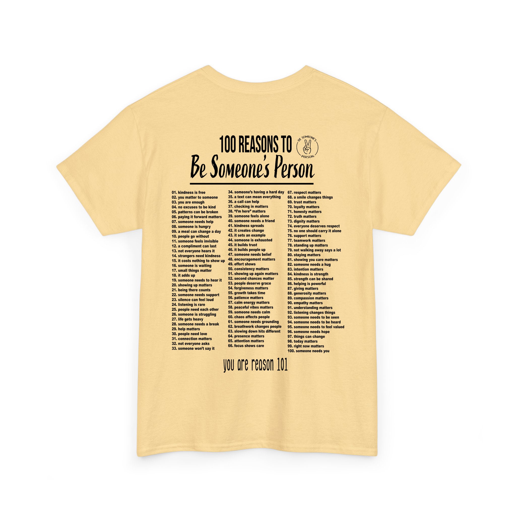 100 razones para ser la persona de alguien camisetas - estampado en la espalda