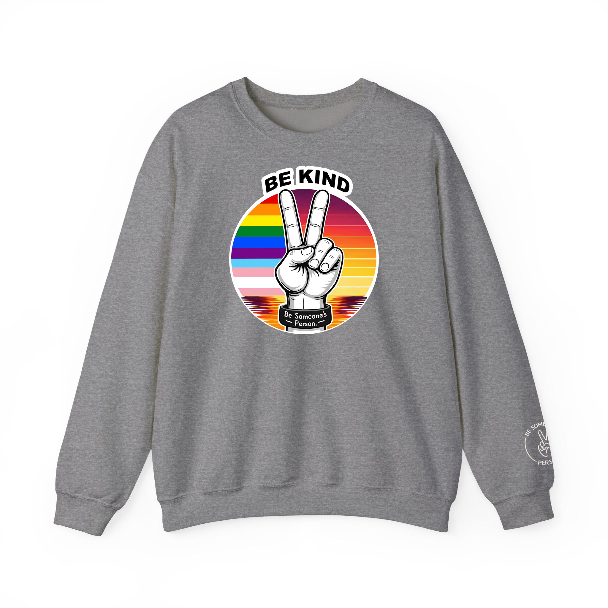 Sudaderas con cuello redondo con el signo de la paz "Sé amable" – Edición Orgullo