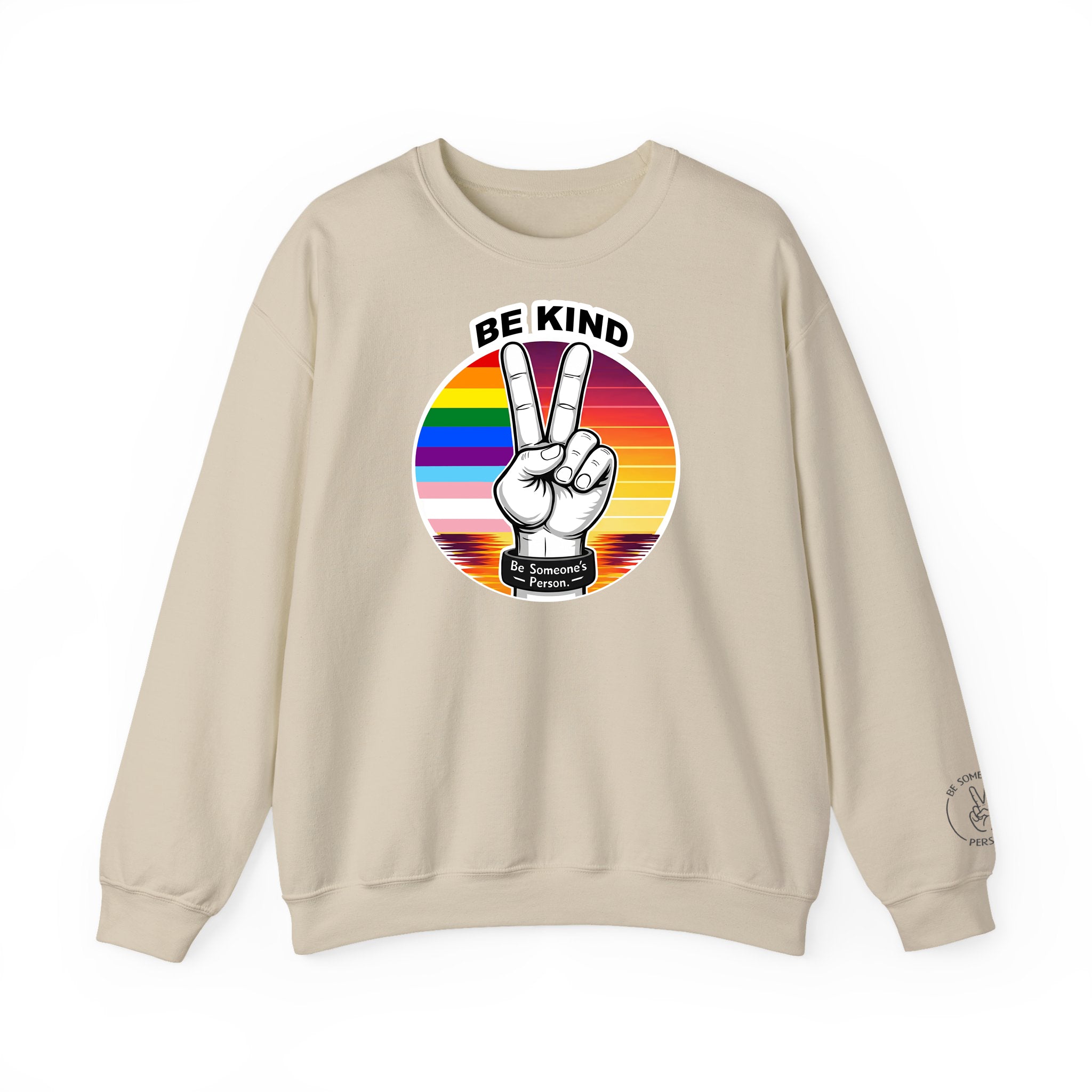 Sudaderas con cuello redondo con el signo de la paz "Sé amable" – Edición Orgullo