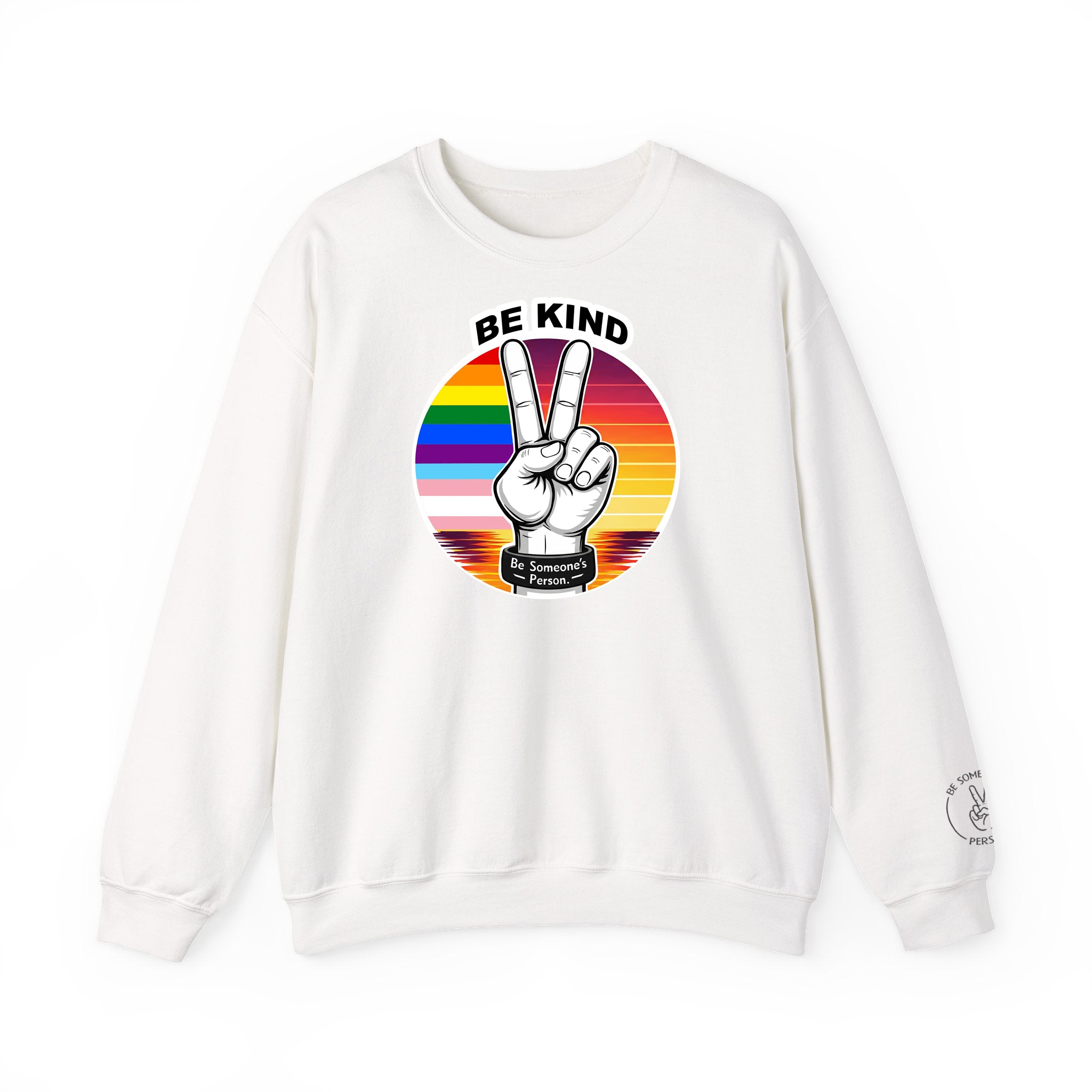 Sudaderas con cuello redondo con el signo de la paz "Sé amable" – Edición Orgullo