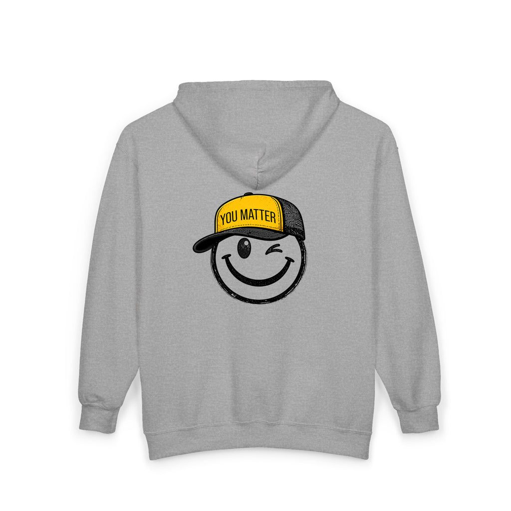 Sudadera con cremallera "You Matter" (Smiley) – anverso y reverso